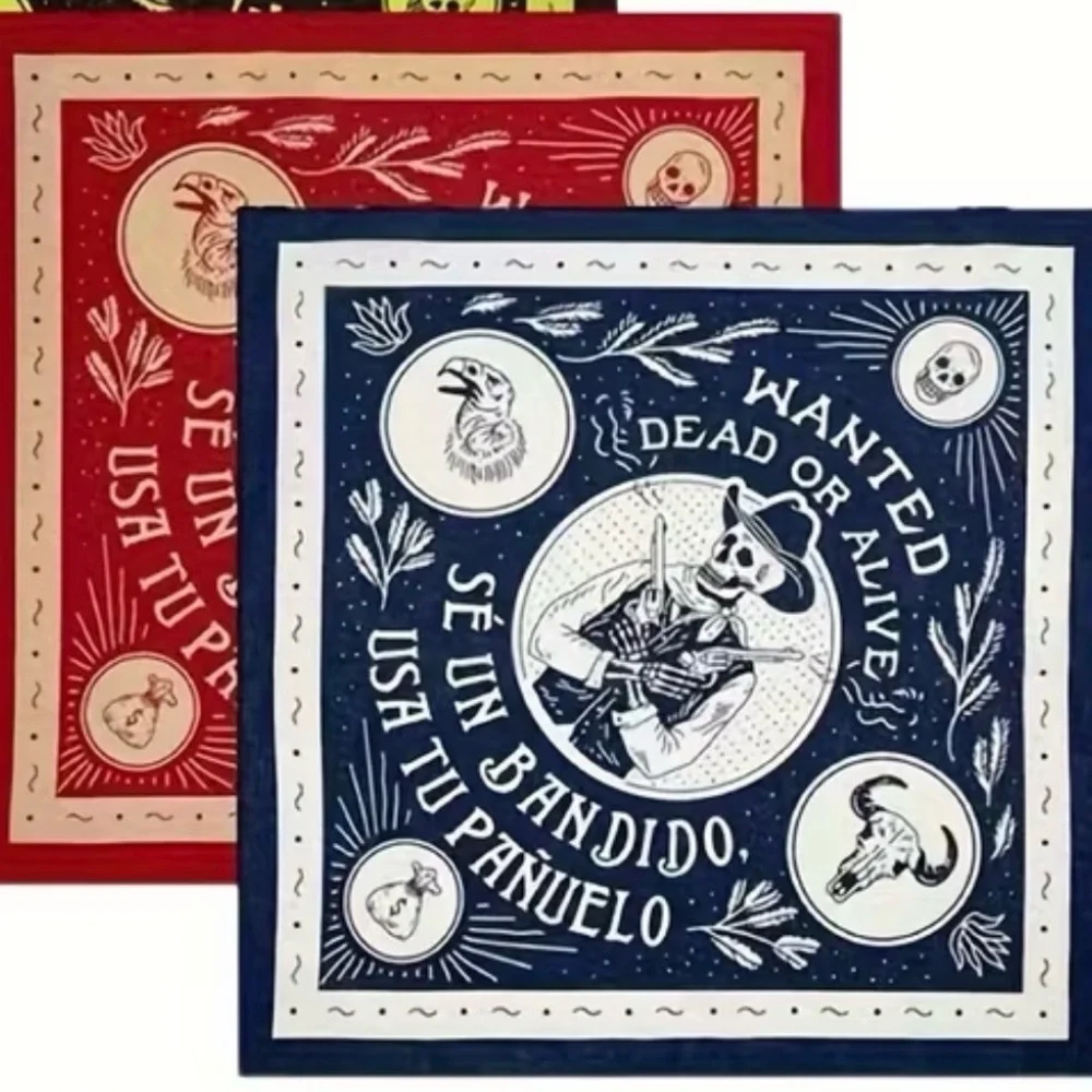 ☠️ 1 Western “Wanted” Skeleton Bandana Scarf Red Or Blue